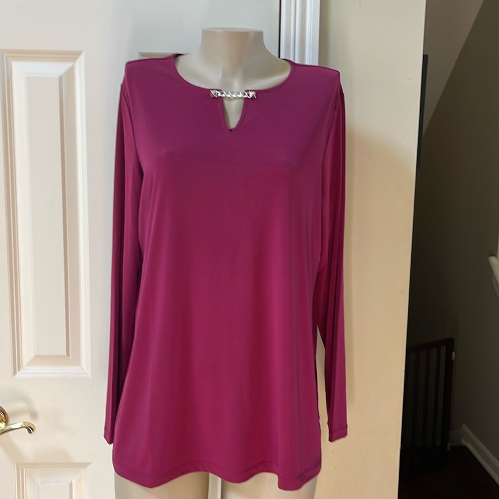 Susan Graver Cabernet detail neckline top, large